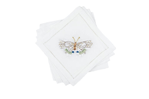 Fishers Butterfly Cocktail Napkin 6x6 (Set of 4) - Loro Lino Fine Linens